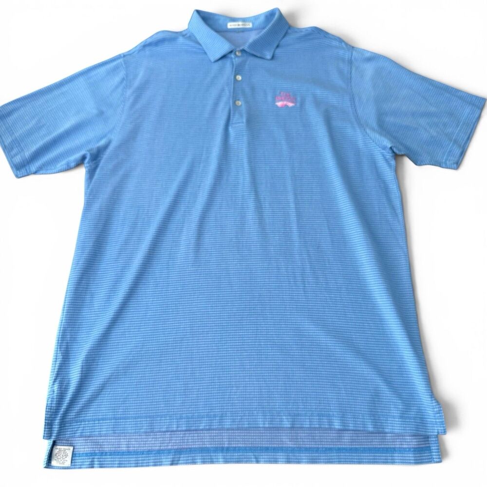 Peter Millar The Bridges Golf Polo Mens XL Blue Striped Performance Cotton Shirt
